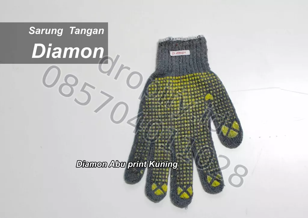 Sarung tangan Diamond rajut abu-abu bintik PVC kuning