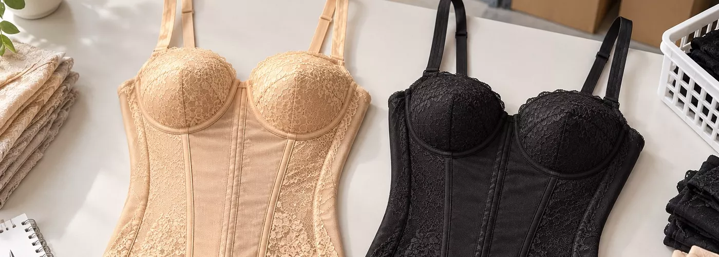 Ilustrasi dua model torso berwarna krem dan hitam di meja stok