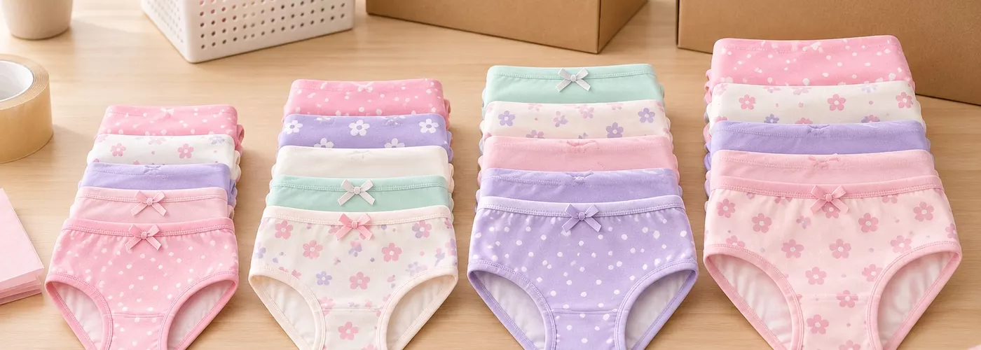 Ilustrasi celana dalam anak perempuan warna pastel yang dikelompokkan