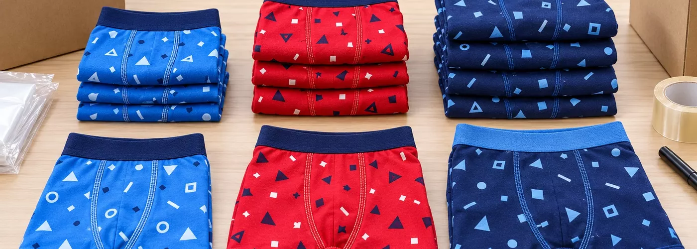 Ilustrasi boxer anak laki-laki warna merah dan biru yang dikelompokkan