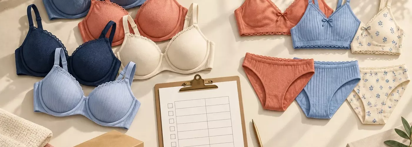 Ilustrasi bergaya foto bra dan miniset yang dikelompokkan terpisah