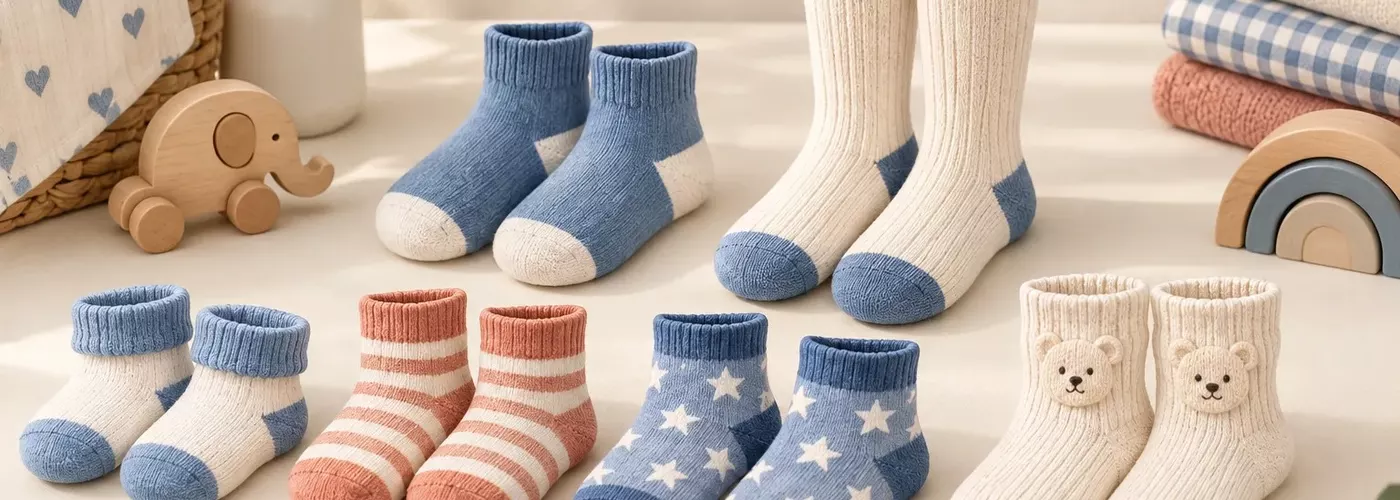 Ilustrasi bergaya foto kaos kaki bayi dan anak dalam beberapa bentuk