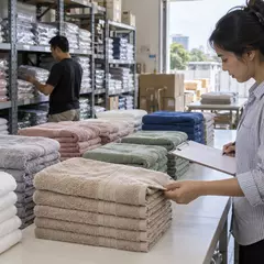 Ilustrasi penataan handuk menurut kode model di gudang tekstil