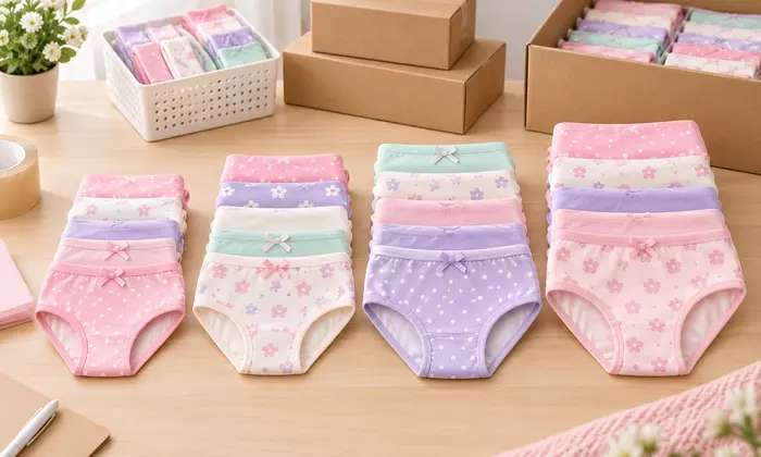 Ilustrasi celana dalam anak perempuan warna pastel yang dikelompokkan