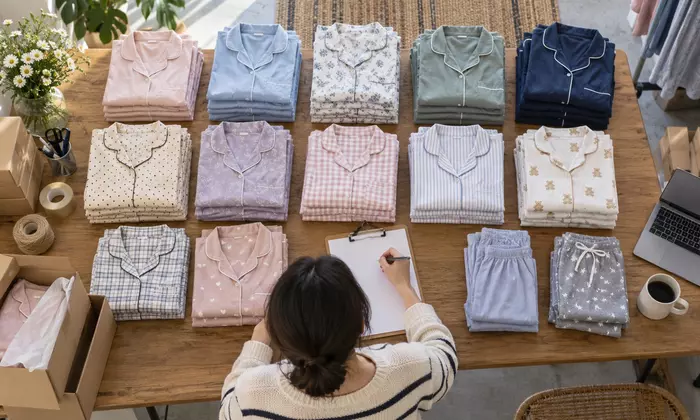 Ilustrasi pencatatan stok berbagai model pakaian tidur