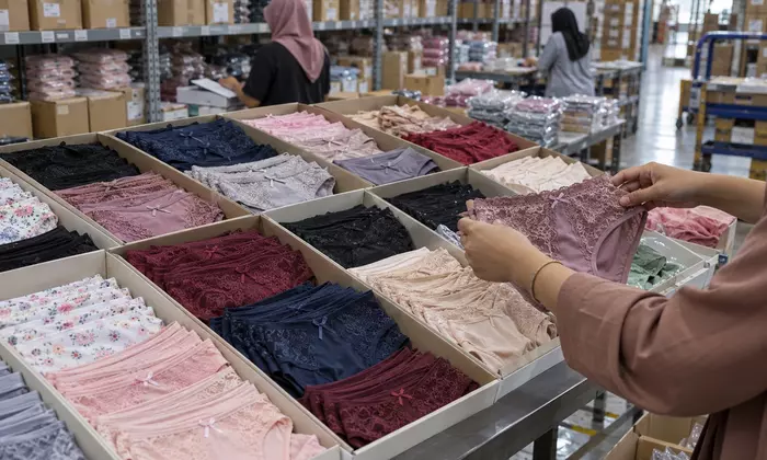 Ilustrasi penataan beberapa model celana dalam wanita dalam kotak stok