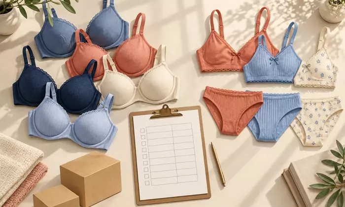 Ilustrasi bergaya foto bra dan miniset yang dikelompokkan terpisah