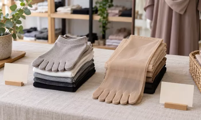 Ilustrasi kaos kaki jempol dan stocking jempol dalam dua tumpukan