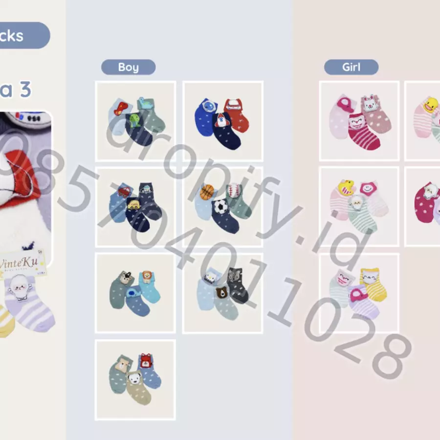 Kaos Kaki Bayi Boneka 3 Boy Girl WINTEKU