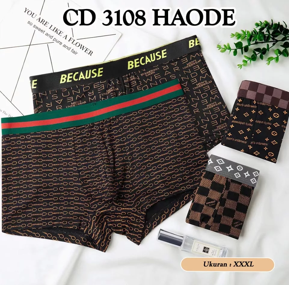 Boxer Haode CD 3108 ukuran XXXL dengan corak hitam dan cokelat