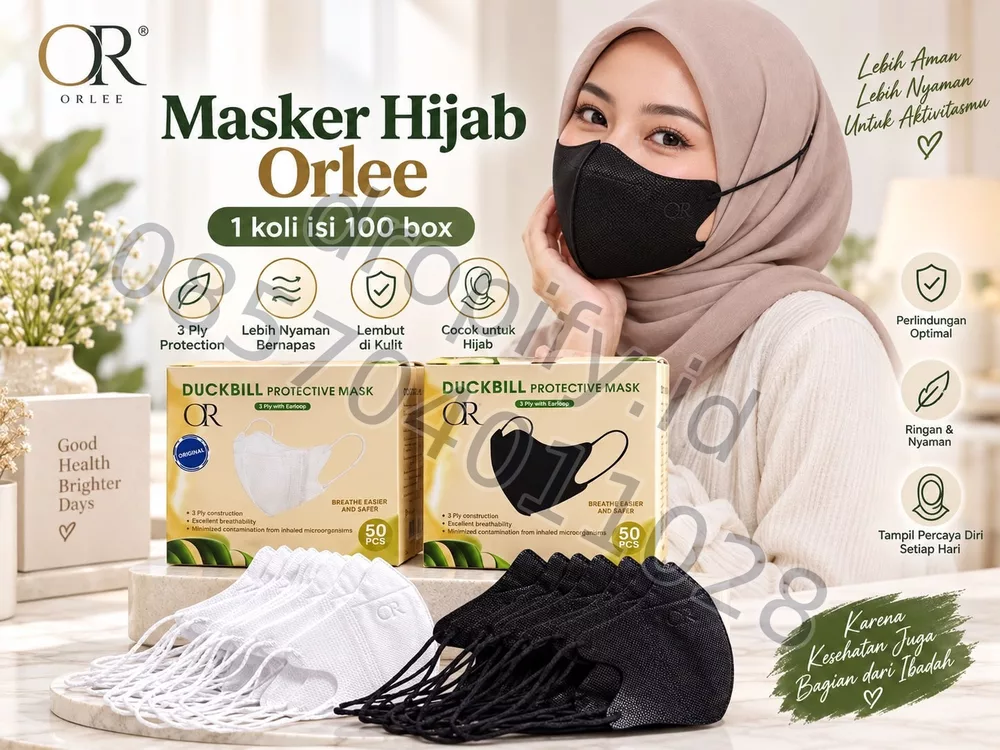 Masker Hijab Orlee Duckbill 3 Ply (Box 50 Pcs)