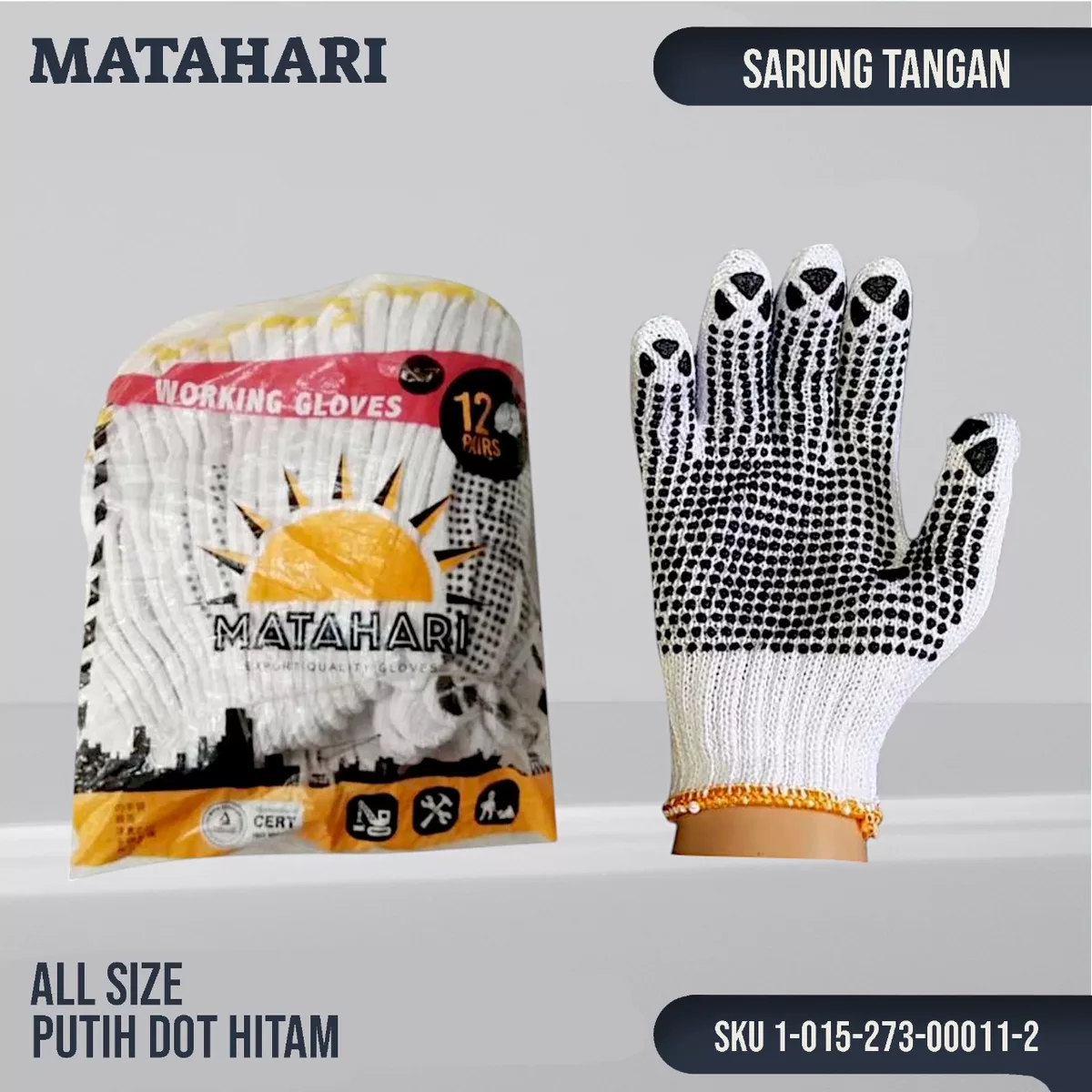 Sarung Tangan Matahari Putih Dot Hitam All Size