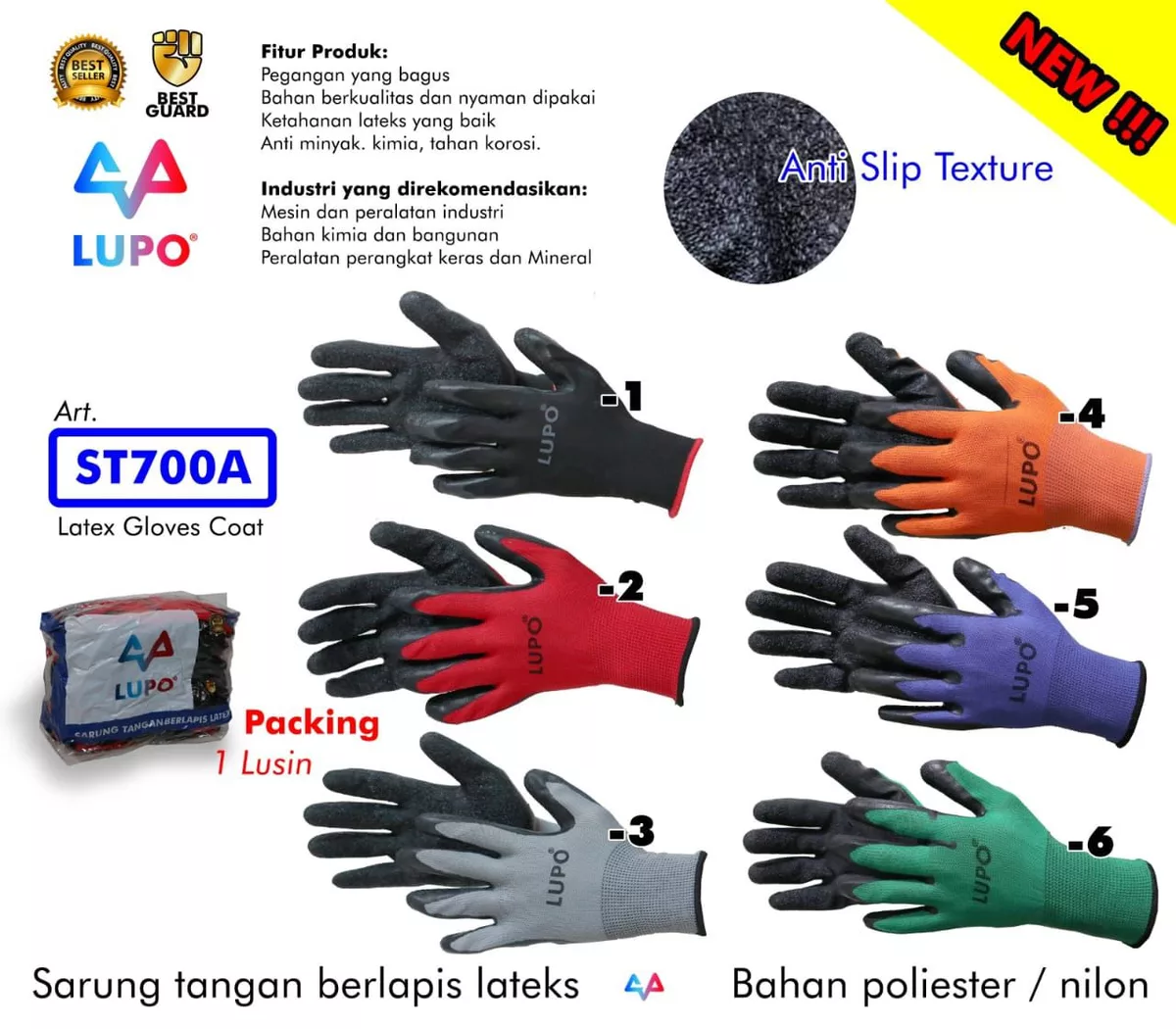 Sarung Tangan Berlapis Lateks LUPO ST700A