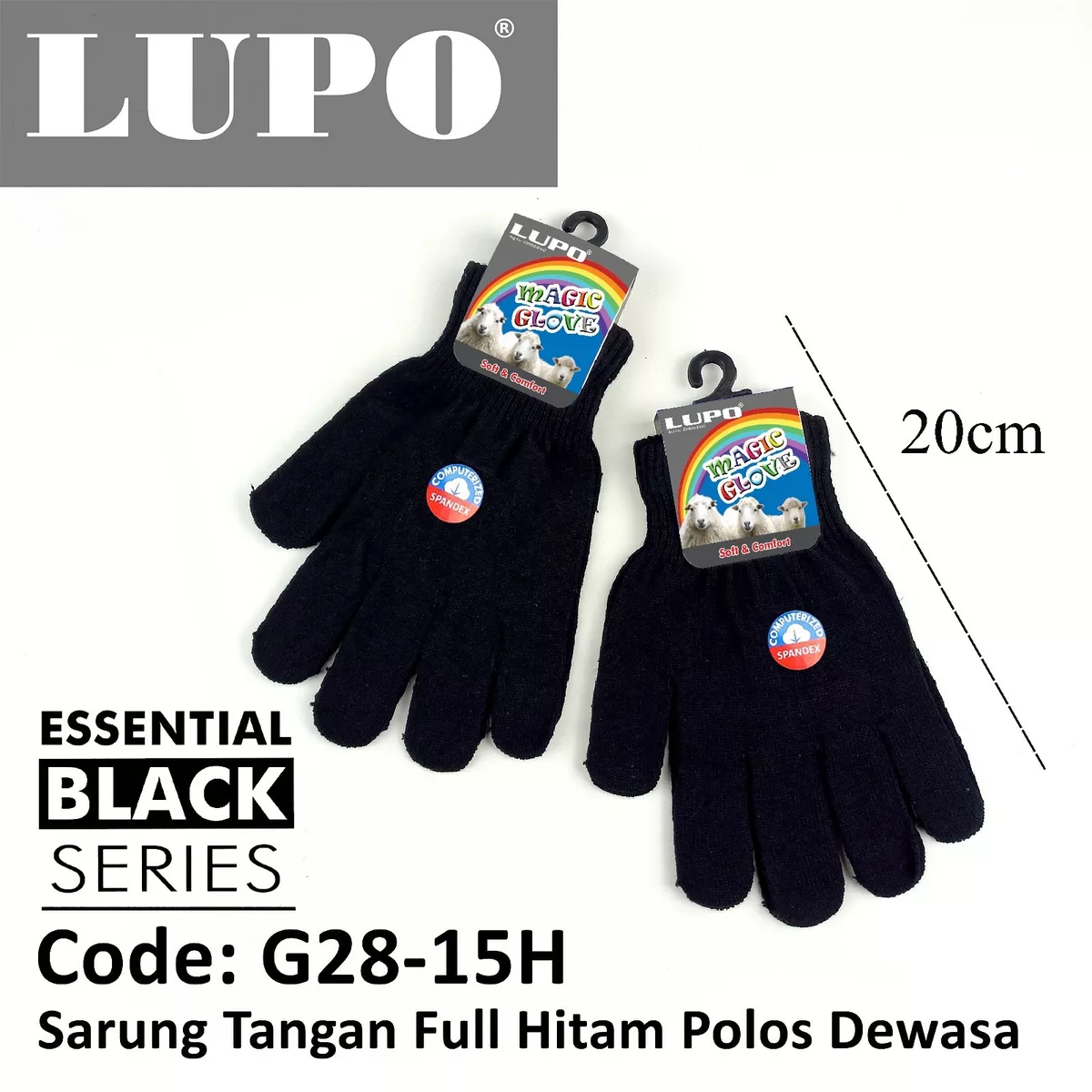Sarung Tangan Full Hitam Polos LUPO G28-15H