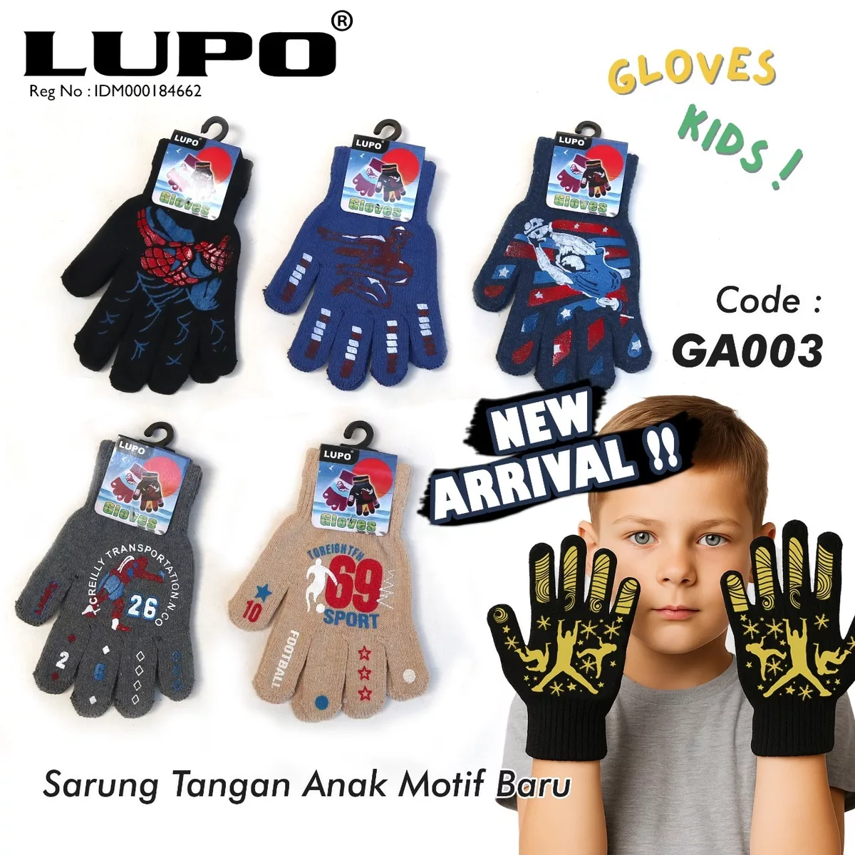 Sarung Tangan Anak Motif LUPO GA003