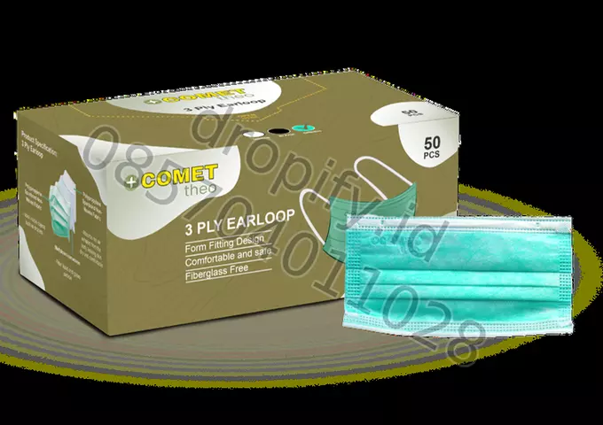 Masker COMET Theo 3 Ply Earloop (Box 50 Pcs) kemasan box