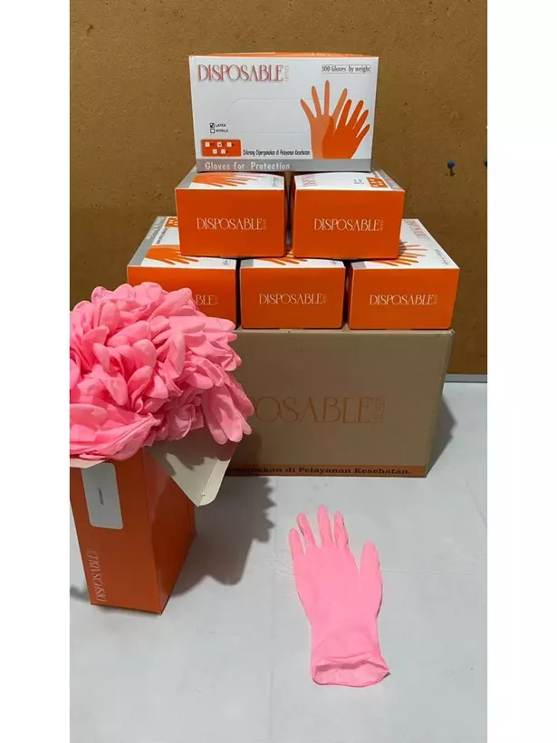 Disposable Latex Powder Free Pink kemasan box