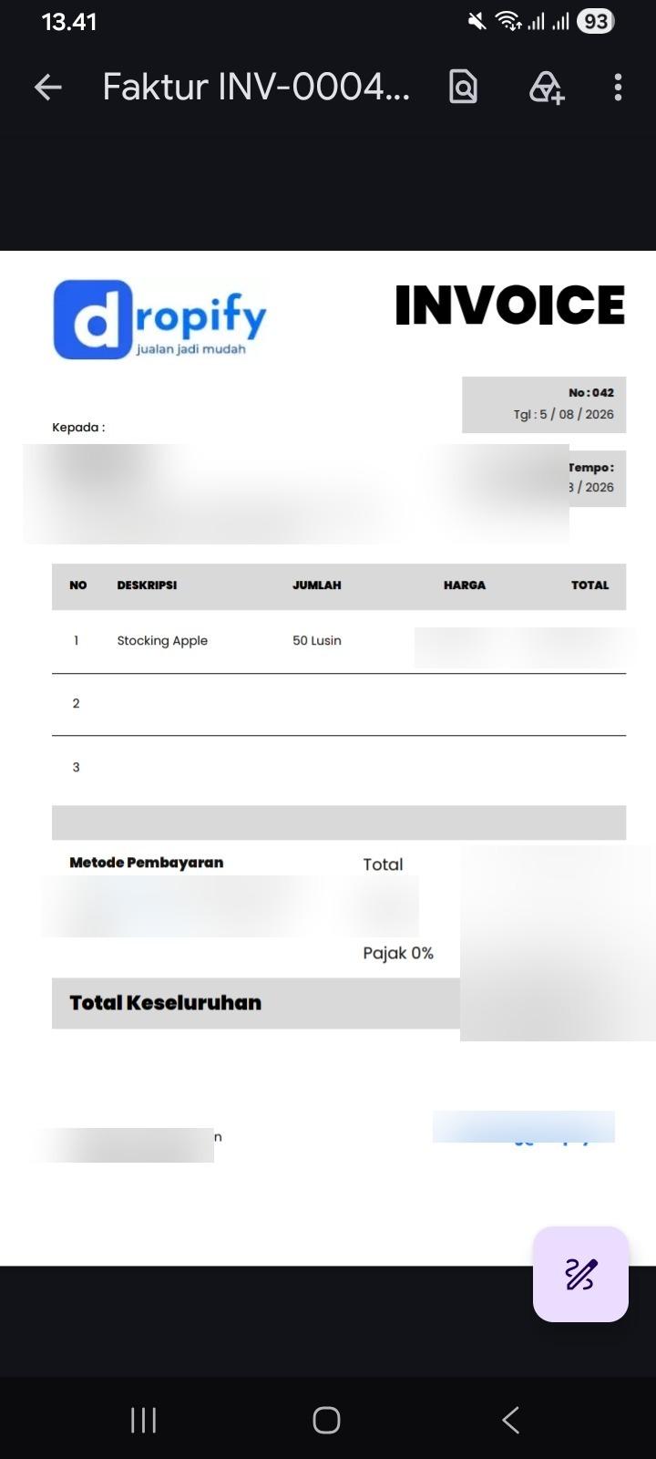 Dokumentasi pesanan pelanggan Dropify
